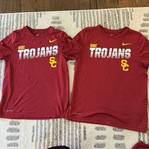 Two Nike Kids USC Trojans Dri-Fit Tees. Youth Medium and Large.